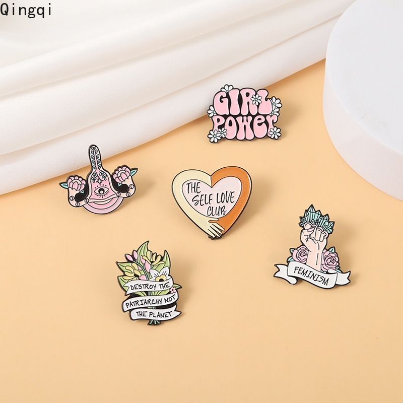 Bros Pin Enamel Desain Girl Power Flower Feminis Untuk Hadiah Teman
