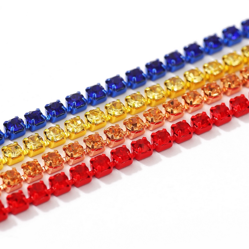 1yard Colorful Rhinestone Chain Glass Rhinestones Pemangkasan Rantai Cangkir Kristal Untuk Aksesoris Pakaian Jahit DIY