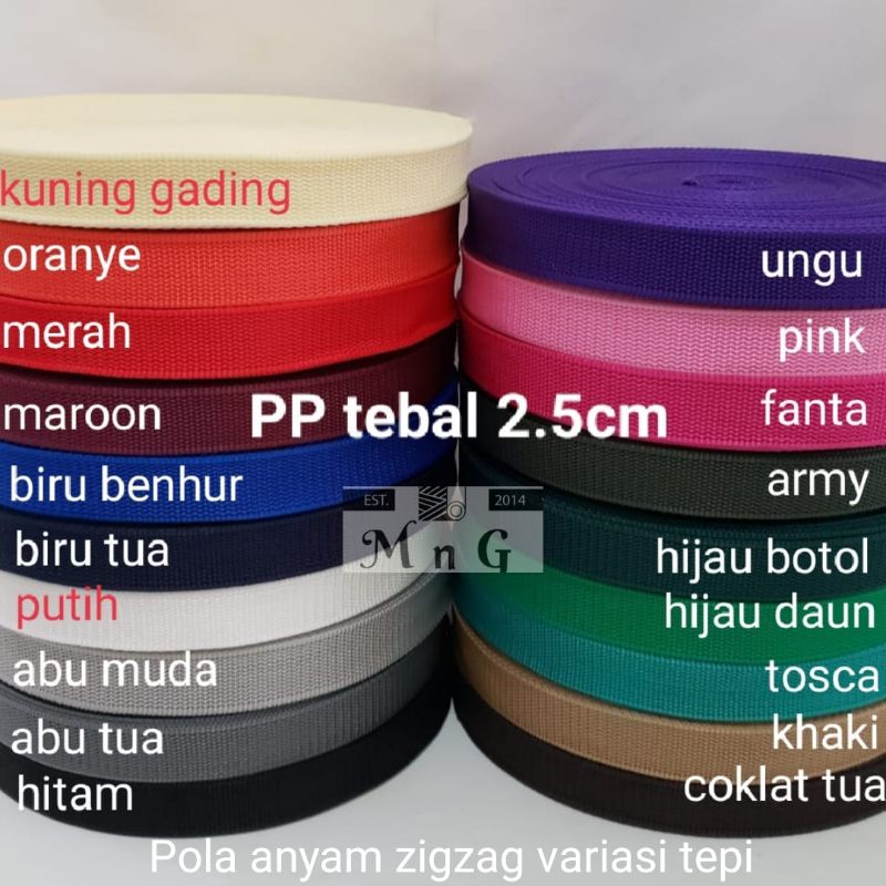 Webbing 2.5 cm PP ketebalan 1.4mm kualitas bagus (meteran)