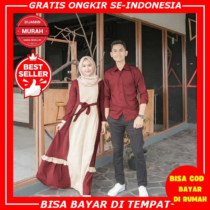 Baju Gamis Kemeja Couple Pasangan Dress Brokat Brukat Import Untuk Pesta Kondangan Nikahan Wanita Pe