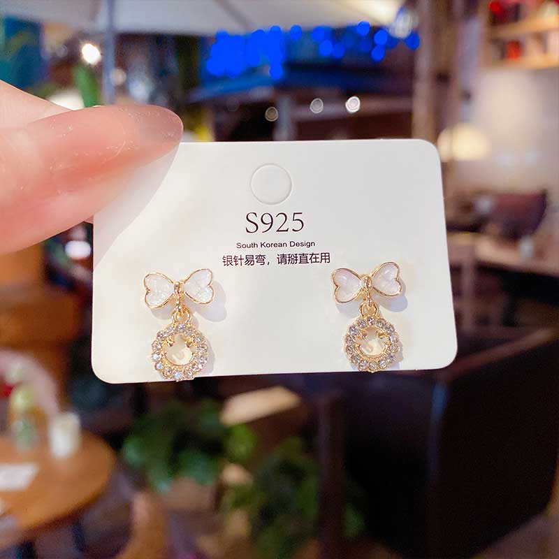 XiaoboACC Anting Tusuk Sterling Silver 925 Model Pita / Smiley Gaya Korea Untuk Wanita