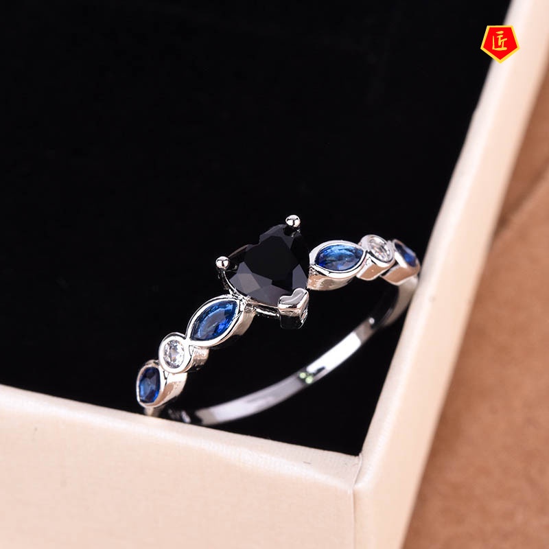 [Ready Stock]Creative Birthstone Inlaid Topaz Love Heart Ring