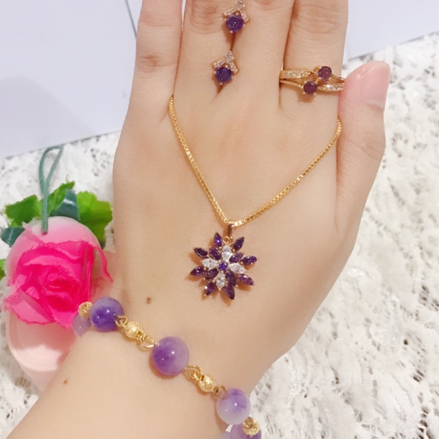 set giok warna ungu gelang giok