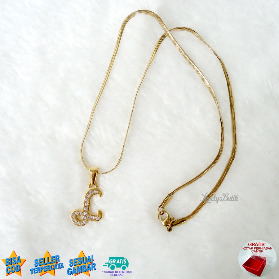 Lovelybutik - Kalung Inisial Huruf Titanium anti karat Kalung hurup Abjad Alphabet Ins L Klasik Bonus Kotak Perhiasan