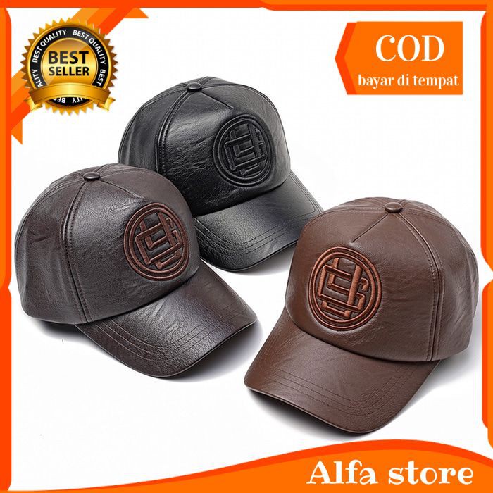 topi baseball kulit asli pria fashion cowok import keren branded sb126
