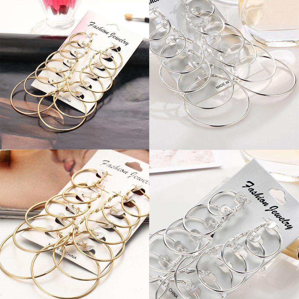 R-flower 6pasang/Set Anting Hoop Set Perhiasan Fashion Punk Emas