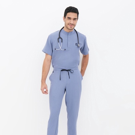 Baju Jaga MANDARIN SS - AIRY BLUE Scrubs Theatre Blues Empirical Lengan Pendek