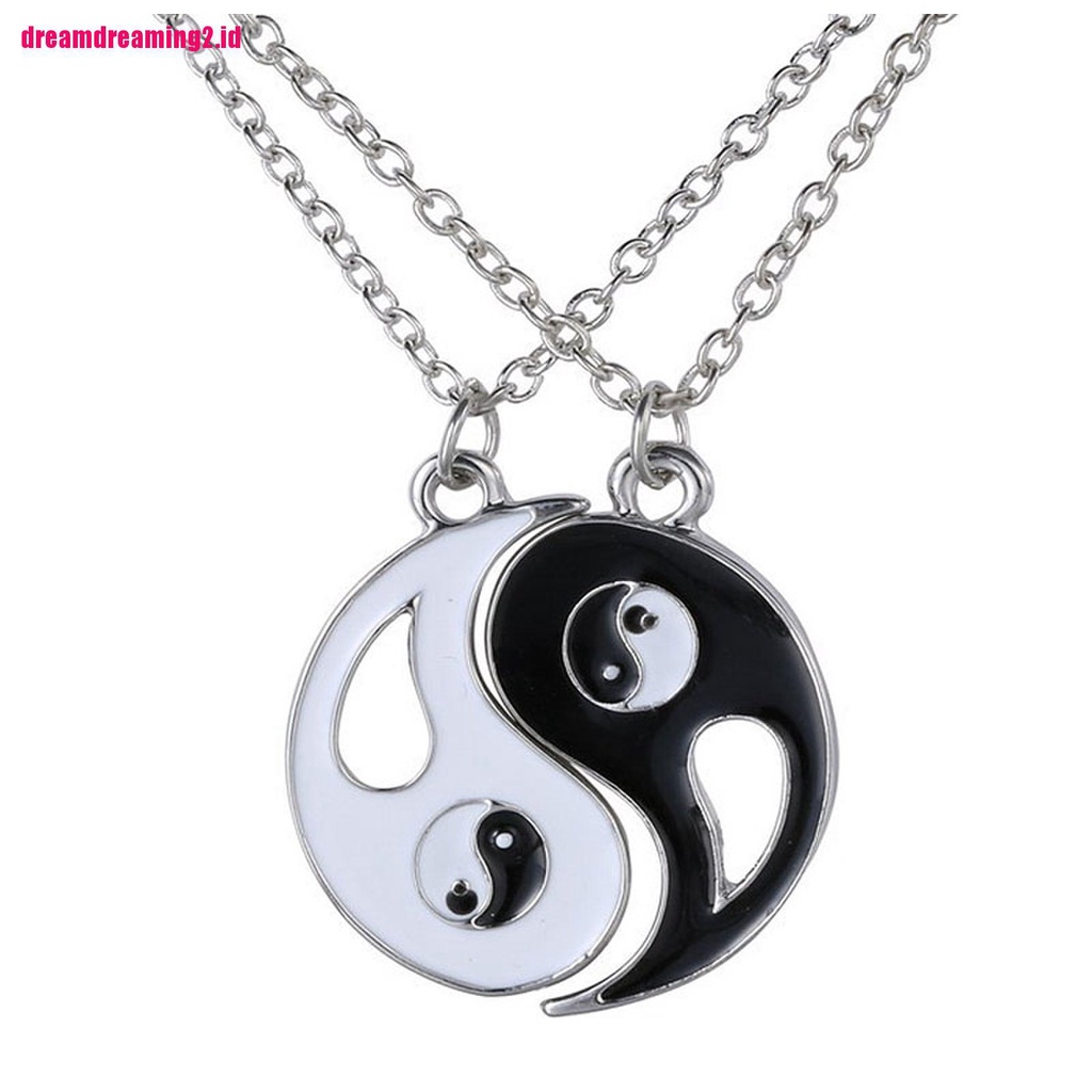 （✔✔❤2pcs Kalung Persahabatan Dengan Liontin Yin Yang Warna Hitam Putih Untuk Pasangan