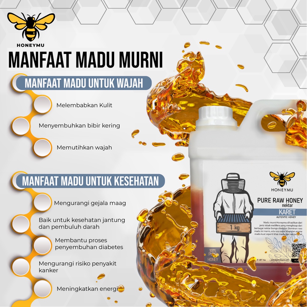 Madu Murni Asli Honeymu Nektar Bunga Karet 1Kg