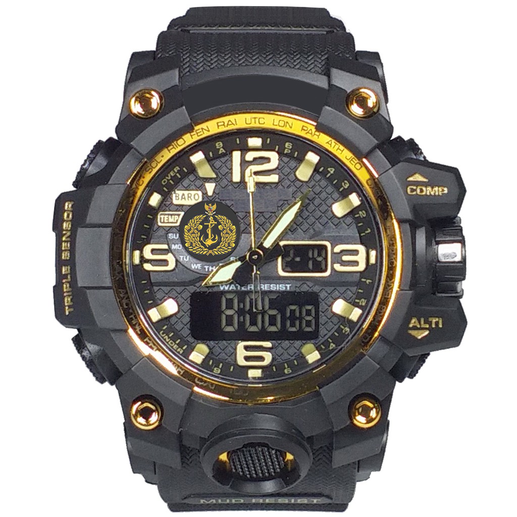 (Istimewa Bossque) Jam LOGO TNI - AL Double Time List Gold (Exclusive)