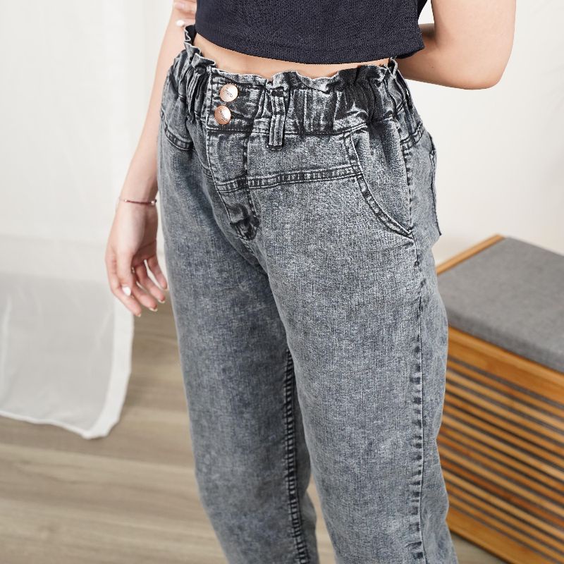 Celana Boyfriend 7/9 Karet Jeans Wanita