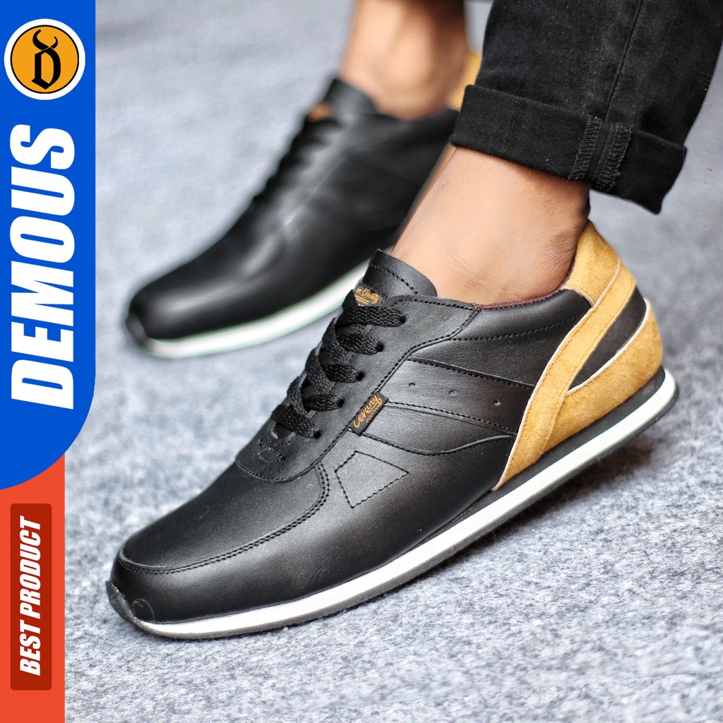 Sepatu Sneakers Pria Sepatu Casual Pria Kulit Asli Sepatu Kerja Kuliah Kondangan Sepatu Hitam Pria DEMOUS JELAL