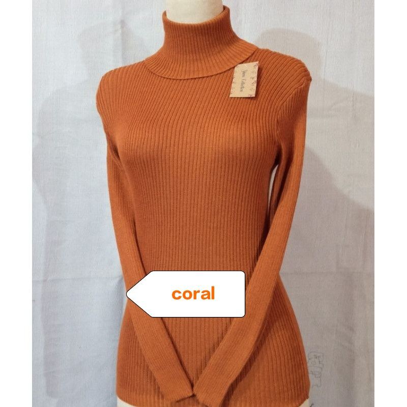 SN - TURTLENECK/LONGNECK sweater rajut wanita ribbed-Coral