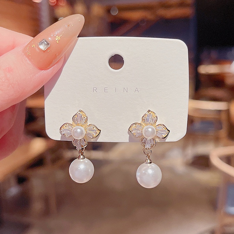 Shuling S925 Silver Needle Korean New Design Flower Zircon Earrings Female Pearl Tassel Earrings Fashion Drop Earrings