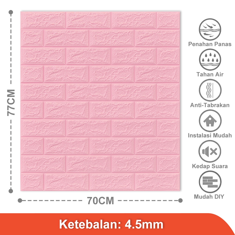 Wallpaper Dinding Foam 3D Dekor Kamar Motif Batu Bata Wallpaper High Quality-Pink(4.5mm)