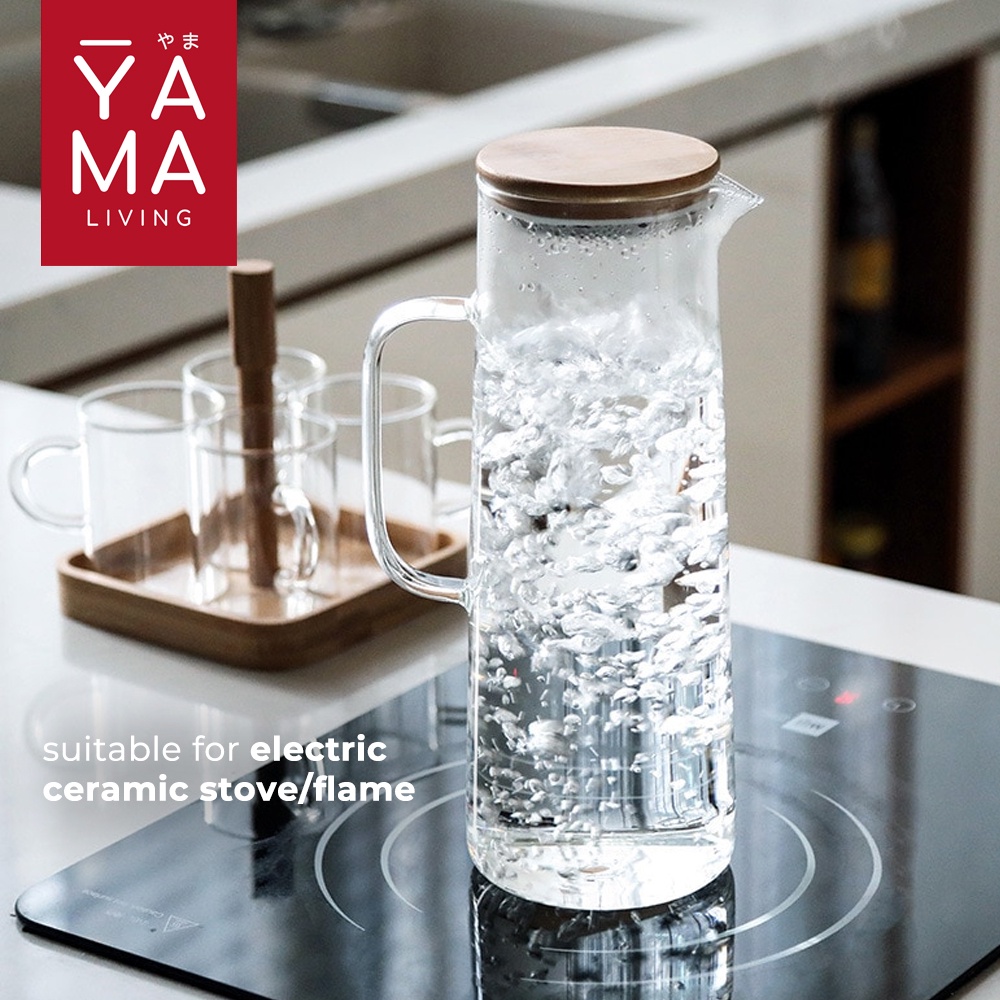 YAMA KASAMA Teko Kaca Pitcher Jug Kayu Air Minum Tahan Panas Dingin Infused Water