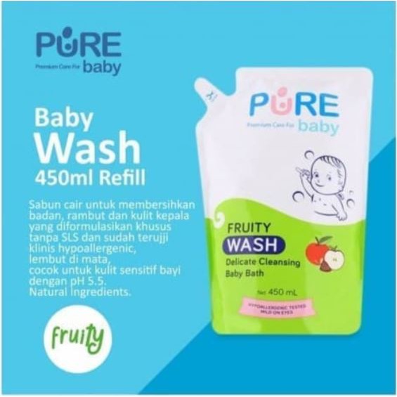 Pure Baby Wash 450 ml (REFILL) / Sabun &amp; Shampoo 2in1 untuk Kulit Bayi Sensitif / Pure BB