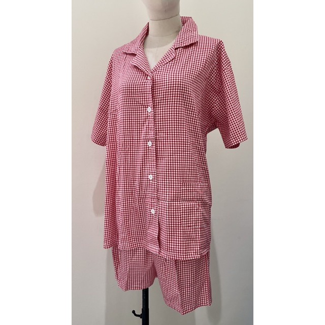 Piyama Wanita Celana Pendek Kotak Kotak Merah - Baju Tidur