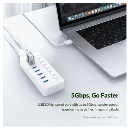 Usb 3.0 hub orico 10 port 5Gbps switch on off adapter 100m cable ct2u3-10ab - Terminal usb3.0 10 slot saklar adaptor