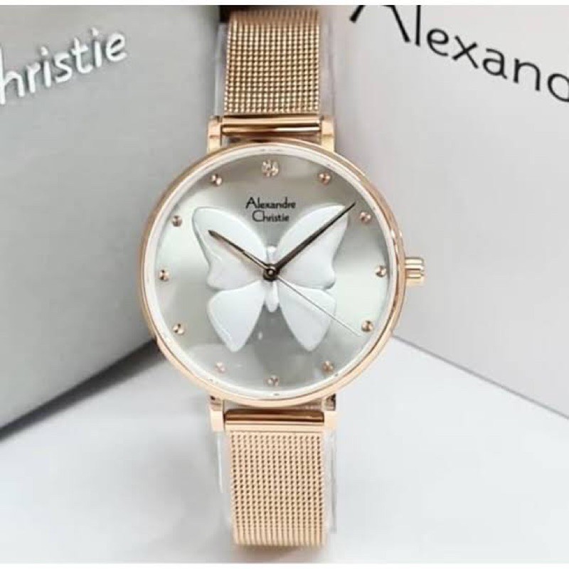 Jam Tangan Alexandre Christie Wanita Ori AC 2850 Butterfly AC2850 Tali Pasir Alexander Original