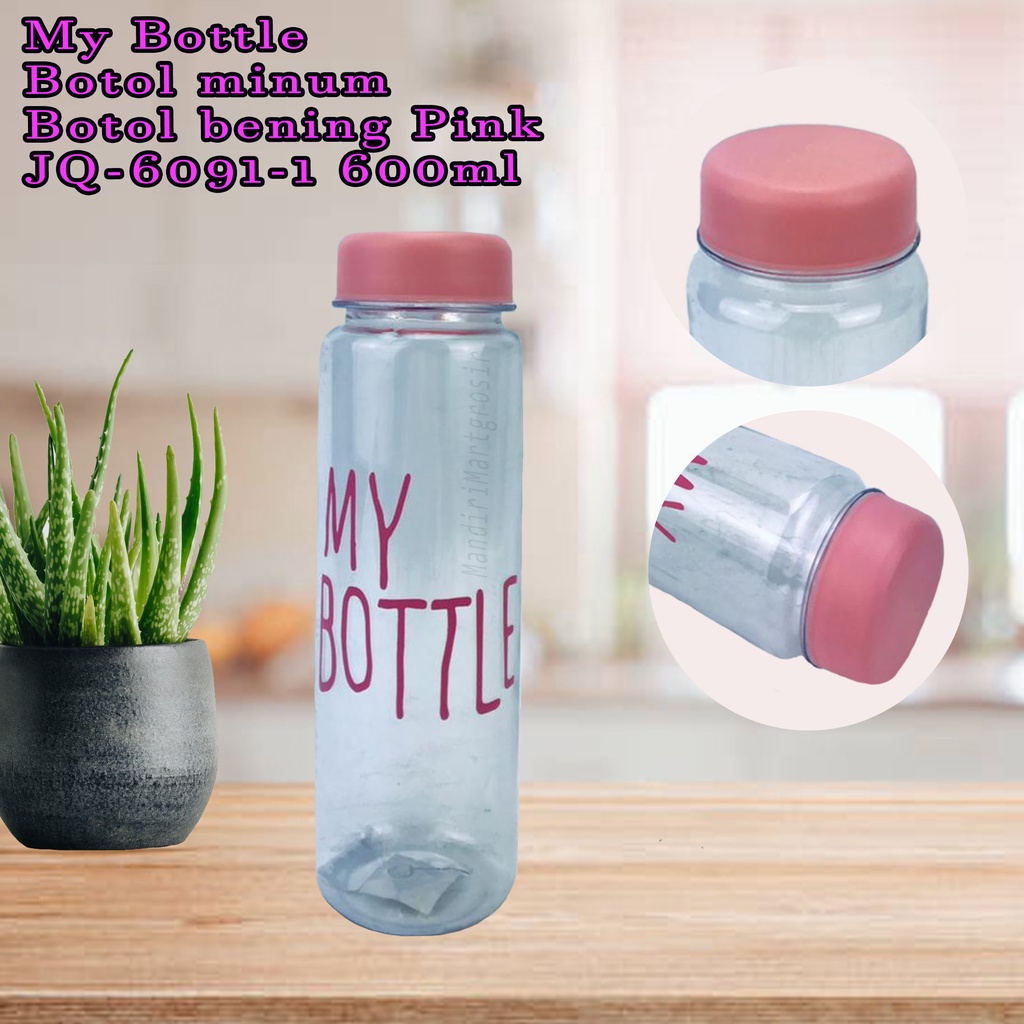 botol minum * Botol Air * botol bening Pink * JQ-6091-1 * 600ml