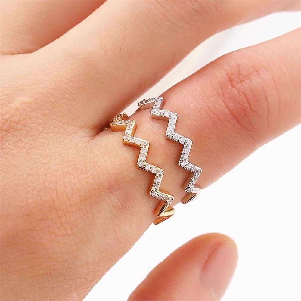 Cincin Gelombang Nanas Warna Emas Untuk Wanita Gadis Highs Dan Low Ring Jewelry Gift Wavy Zigzag Ring