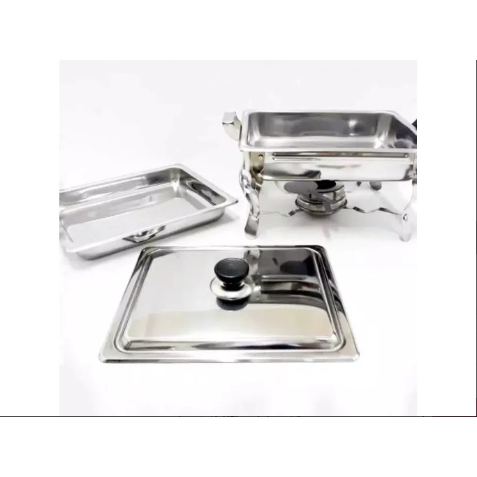 Panci Prasmanan Warmer 2 Square Pan / Tempat Makan Prasmanan 1 Tutup Stainless steel 8811