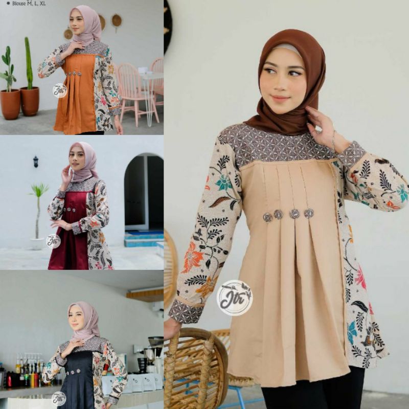 Baju Batik Wanita Modern Atasan Blouse Batik Kerja Kantor Wanita Motif Mayang