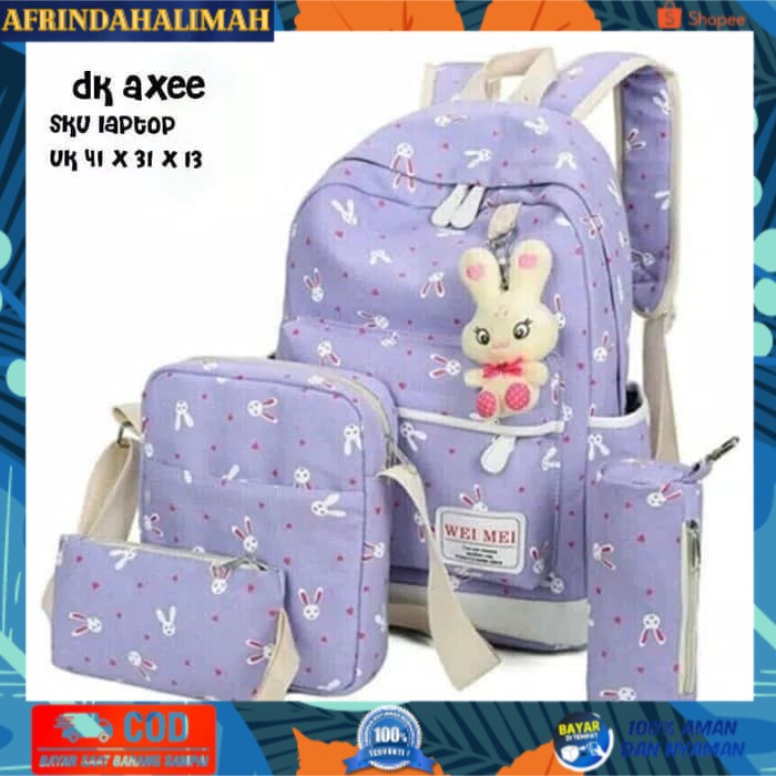 

[TERBARU] Tas Sekolah Anak Perempuan Tas Playboy Set 4in1 - Ungu
