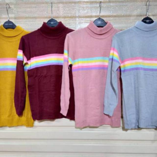 ATASAN RAJUT WANITA KERAH TINGGI /SWEATER RAJUT WANITA TURTLENCK RAINBOW PREMIUM