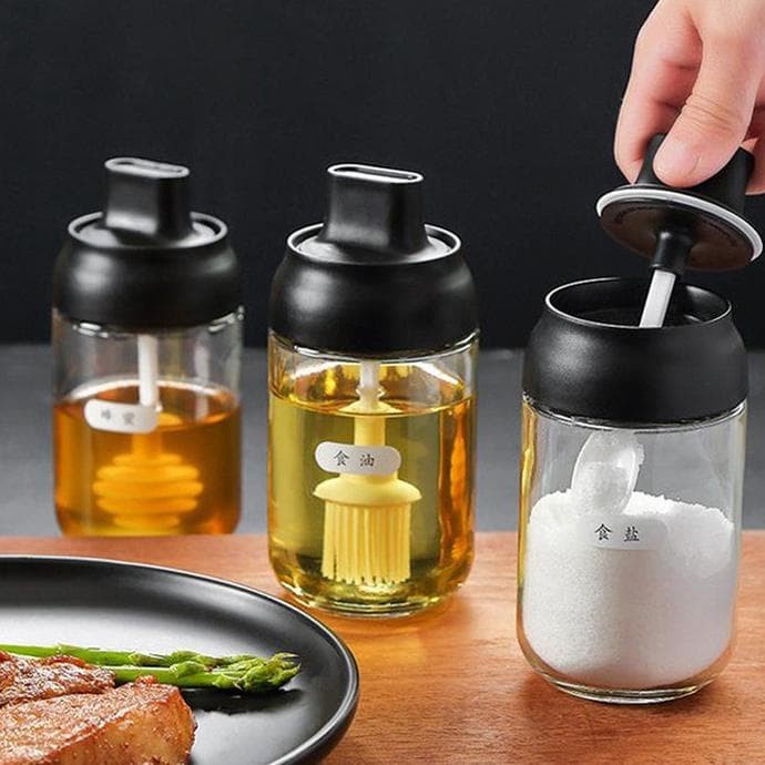 Botol Minyak Tempat Penyimpanan Bumbu Dapur Garam Gula Merica Berkualitas Kaca Kecap Sirup Botol Kaca Madu Kedap Udara Anti Bocor Oil Bottle Spray Fryer Honey / Spice Jar 100/180/200/300/500 ML