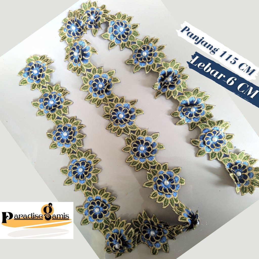 Renda Bordir Bunga Daun Tempel Jahit Mutiara Meteran Bordiran Gamis Mukena Kebaya Kerudung