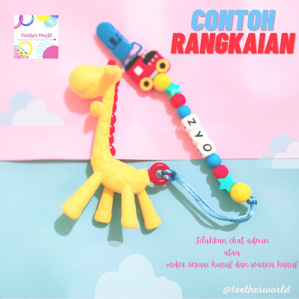 (FREE CASE) Set A Gigitan Bayi + Pacifier Clips / Tali Dot/ Tali Empeng/  Tali Custom Teetherworld-2 Huruf