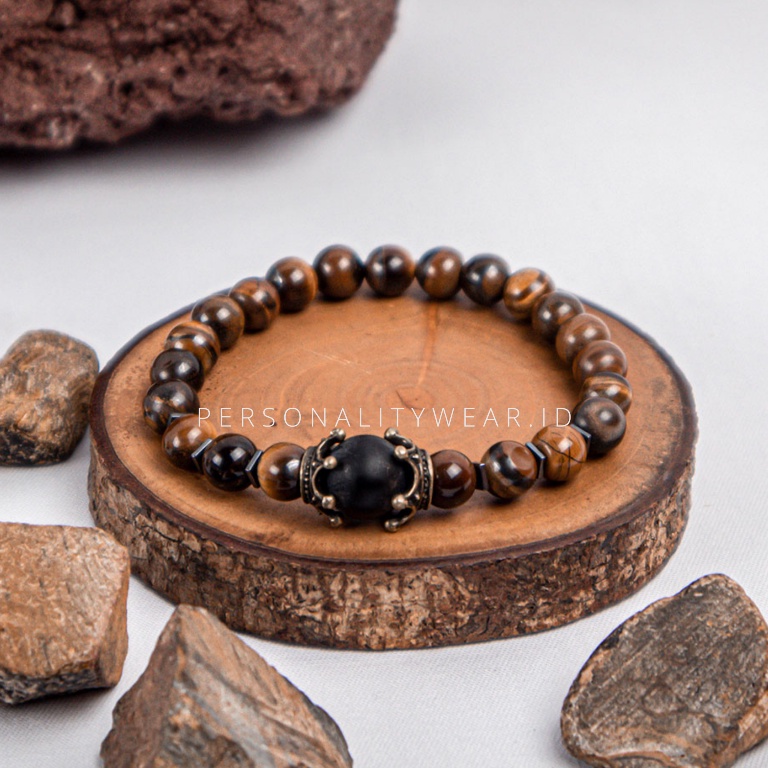 Gelang Pria Wanita Dewasa Keren Hitam Simple Terbaru Batu Akik Kristal Tiger Eye dan Black Onyx ASLI ORIGINAL