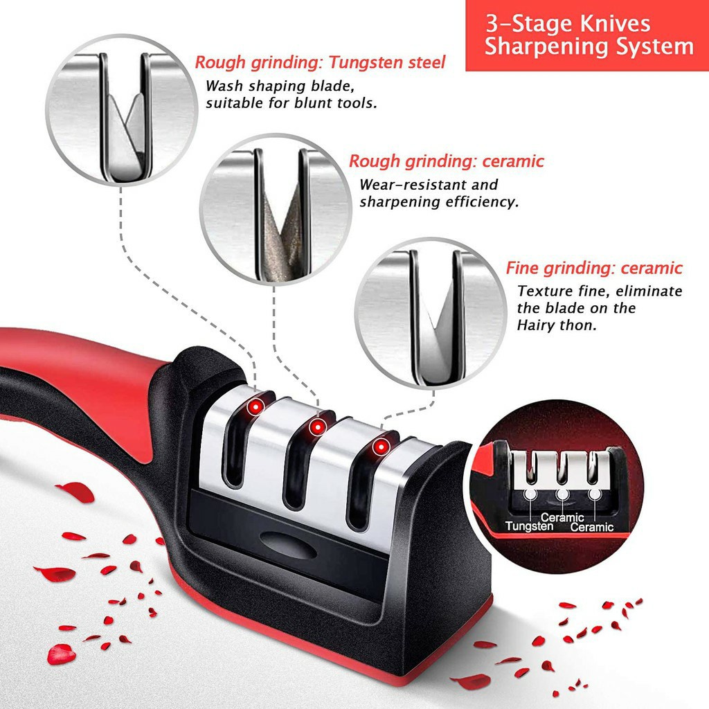 Alat Pengasah Pisau dengan Pegangan Ergonomis | 3 Tahap Asahan | Knife Sharpener with handle