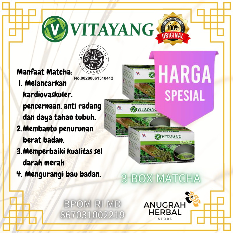 Vitayang Matcha Minuman Serbuk Teh Hijau Klorofil Bubuk (3 Box x 10 Sachet)