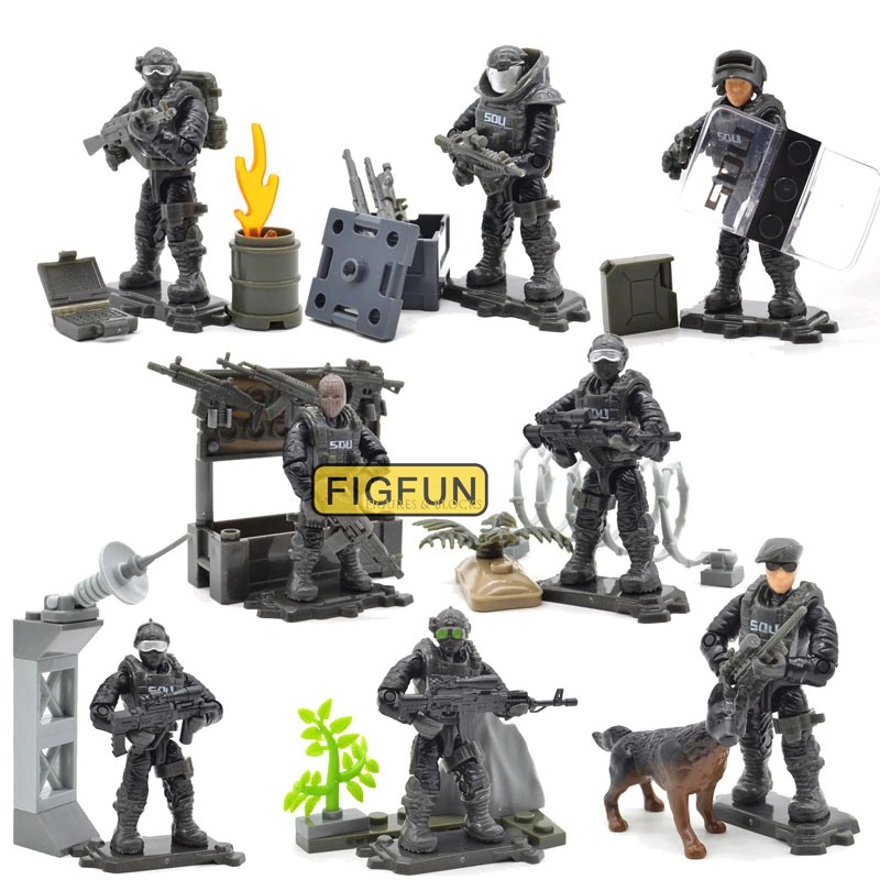 Mainan Lego SWAT Mega Toy Figure Set War Military Series with Weapons Dog Call Telescope Building