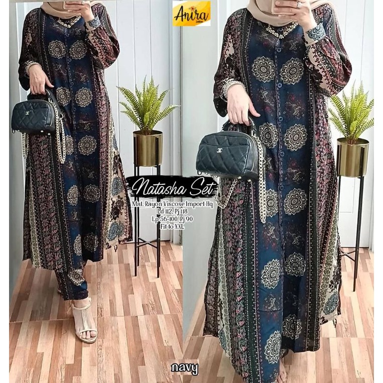 SETELAN LONG TUNIK WANITA JUMBO/SETELAN WANITA RAYON VISCOSE IMPORT HQ JUMBO LD 112 CM FIT XXL/NATSH