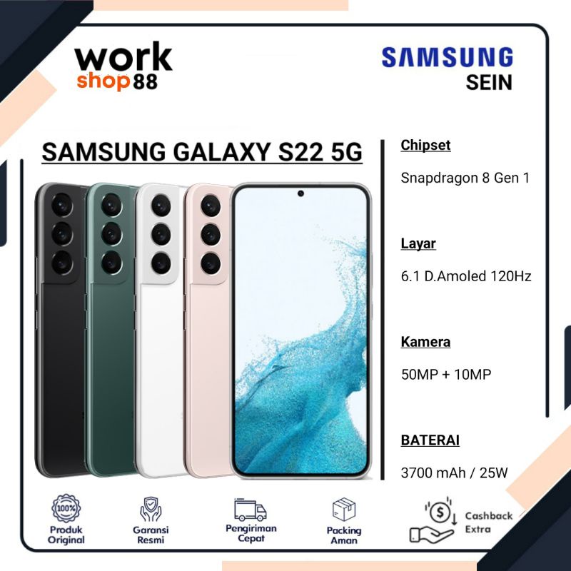 Terbaru HP Samsung Galaxy S22+ 5G 8/256 Ram 8GB Rom internal 256GB - New SEIN Original Garansi Resmi - Handphone Dynamic Amoled Snapdragon 8 Gen 1 - Warna Baru Black Green White Pink Hitam Hijau White - S22 Plus 8/128 128GB 8 128 256 GB - Promo Murah-1
