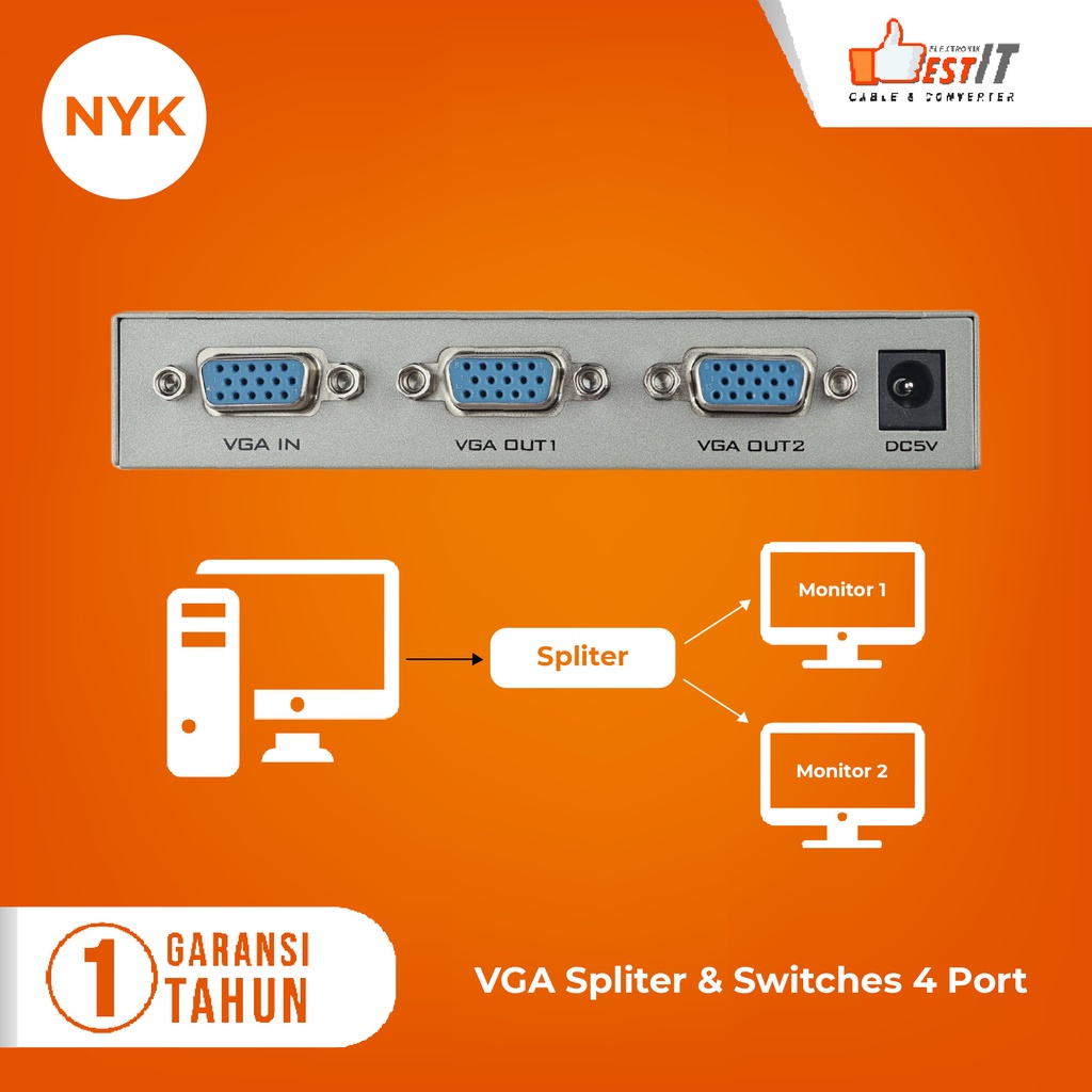 VGA Splitter 1-2 Port 150Mhz NYK High Quality