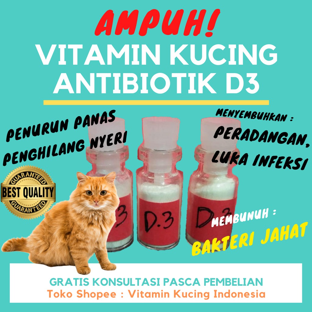  ANTIBIOTIK  D3 VITAMIN KUCING OBAT KUCING CAT FOOD MAKANAN 