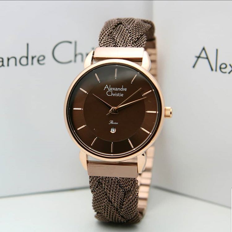 Alexandre Christie AC2857 Original Jam Tangan Wanita Coklat Rose Gold