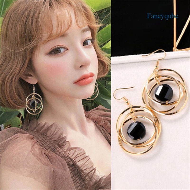 Anting Drop Mutiara Putih Bentuk Bulat Warna Emas Bahan Zirkon Gaya Korea Bohemian Untuk Wanita