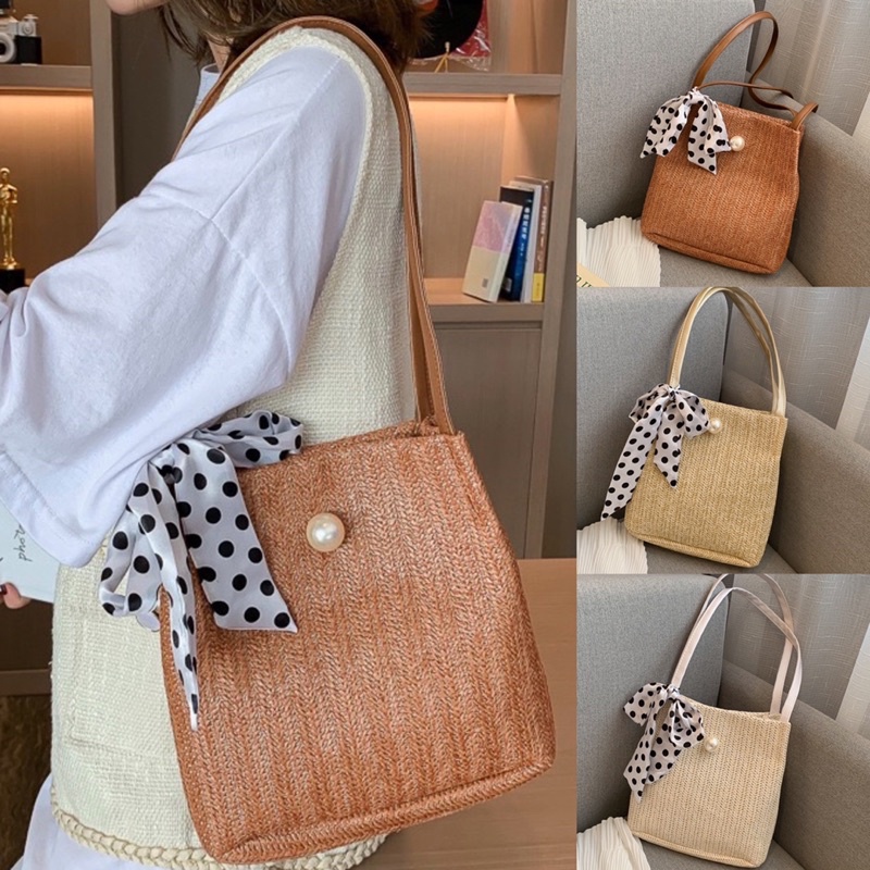 LADIESBAG - FREE SYAL TOTE BAG IMPORT FASHION WANITA CEWEK ANYAM SHOULDER TAS LB- 329