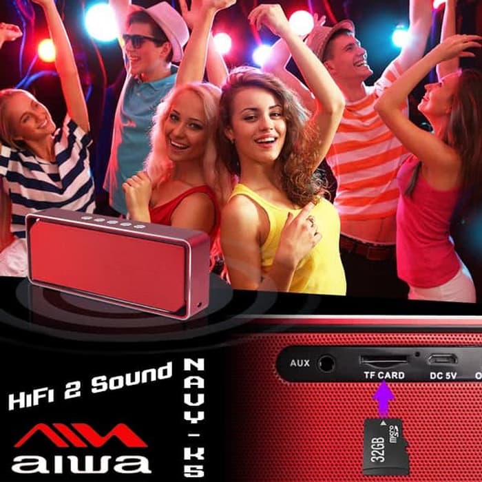 Speaker Bluetooth AIWA NAV-K5 HiFi Dual Bass Wireless Stereo Alumunium