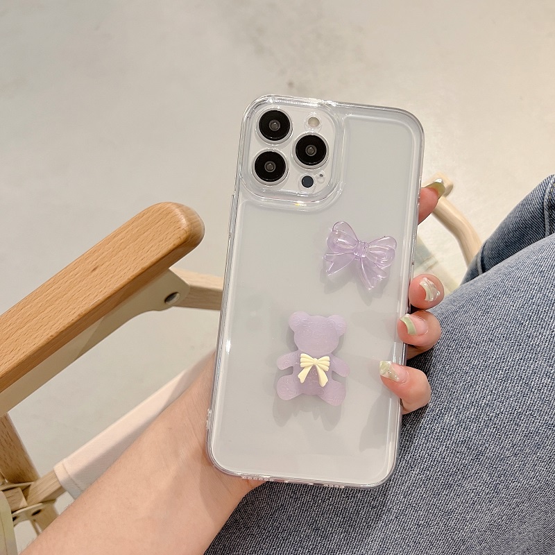 Casing iPhone 13 12 11 Pro MAX X XR XS MAX 7 8 Plus Transparan Motif Beruang Kecil