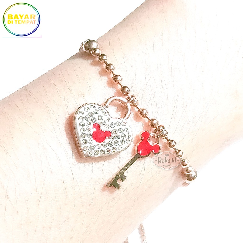 Raka Acc - Gelang Tangan Titanium Gelang Tangan Wanita Serut Love Kunci Mickey Perhiasan Wanita 504