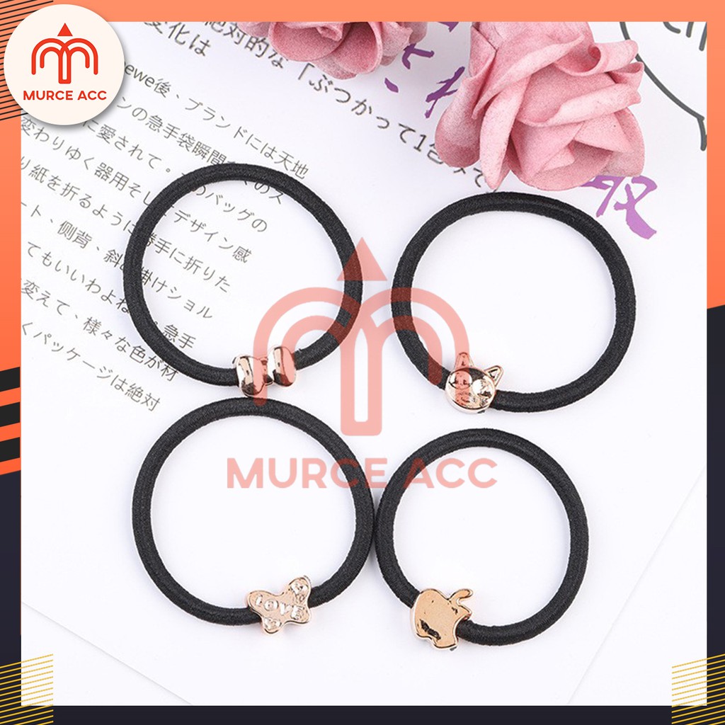 Ikat Rambut Karakter Korea Hitam / Karet Ikat Rambut Hitam Termurah / Kuncir Rambut Wanita-4