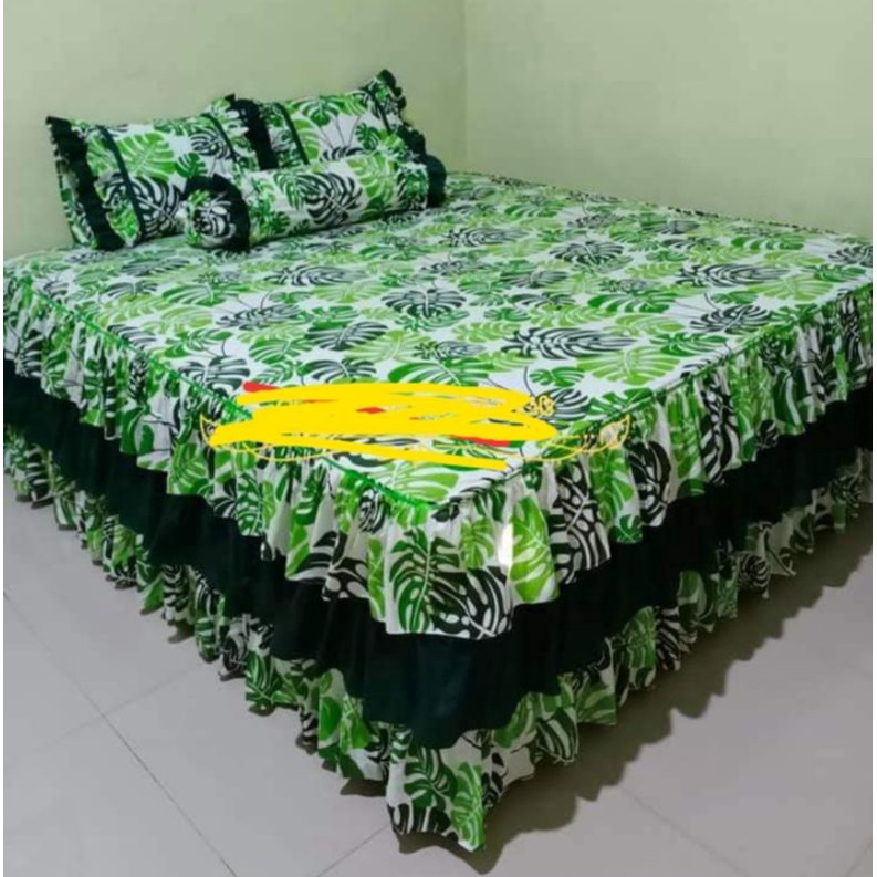 Sprei rumbai pengantin cantik set bedcover motif daun susun 3 ukuran 200x200