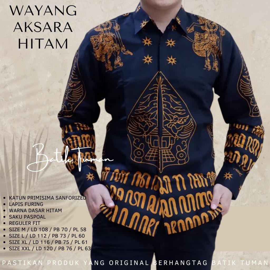 WAYANG AKSARA Kemeja Batik Pria Lengan Panjang Katun Halus FULL FURING TUMAN